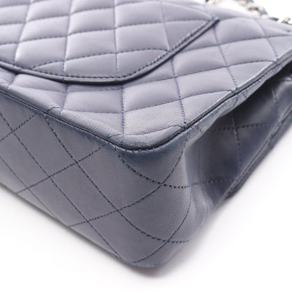 マトラッセ Wフラップ Wチェーンショルダーバッグ ラムスキン ネイビー シルバー金具 シャネル バッグ CHANEL