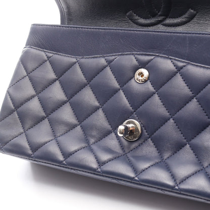 マトラッセ Wフラップ Wチェーンショルダーバッグ ラムスキン ネイビー シルバー金具 シャネル バッグ CHANEL