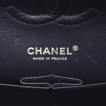 マトラッセ Wフラップ Wチェーンショルダーバッグ ラムスキン ネイビー シルバー金具 シャネル バッグ CHANEL