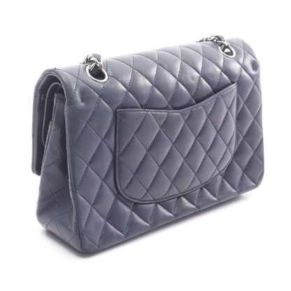 マトラッセ Wフラップ Wチェーンショルダーバッグ ラムスキン ネイビー シルバー金具 シャネル バッグ CHANEL
