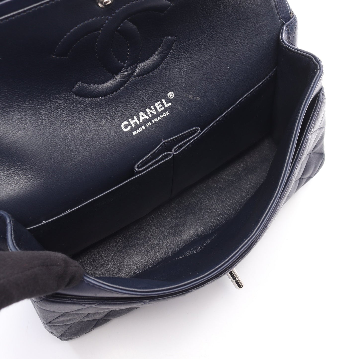 マトラッセ Wフラップ Wチェーンショルダーバッグ ラムスキン ネイビー シルバー金具 シャネル バッグ CHANEL
