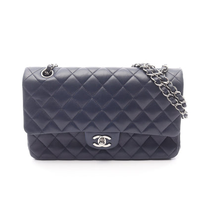 マトラッセ Wフラップ Wチェーンショルダーバッグ ラムスキン ネイビー シルバー金具 シャネル バッグ CHANEL