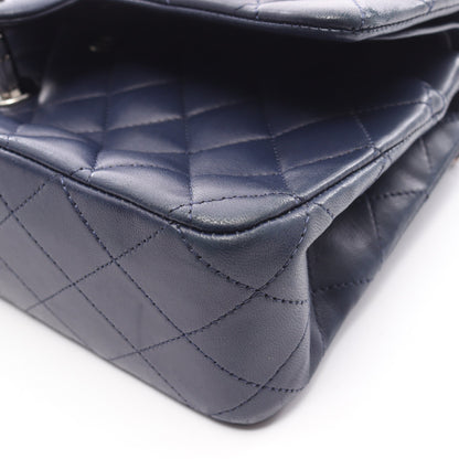 マトラッセ Wフラップ Wチェーンショルダーバッグ ラムスキン ネイビー シルバー金具 シャネル バッグ CHANEL