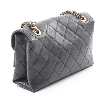 マトラッセ ロゴ チェーンショルダーバッグ ラムスキン ブラック ゴールド金具 シャネル バッグ CHANEL