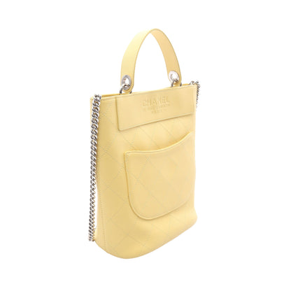 マトラッセ バケット チェーンショルダーバッグ レザー イエロー シルバー金具 2WAY シャネル バッグ CHANEL