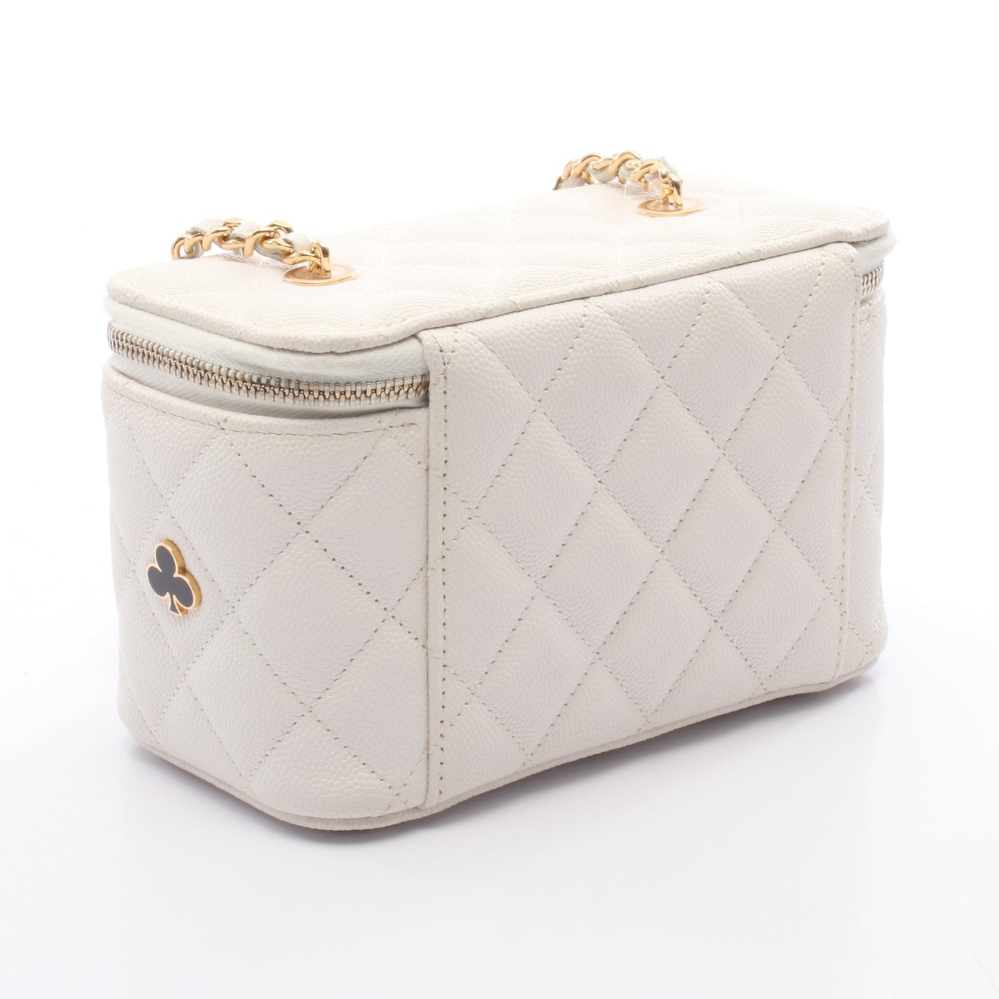 バニティ チェーンショルダーバッグ トランプモチーフ キャビアスキン ホワイト ゴールド金具 シャネル バッグ CHANEL