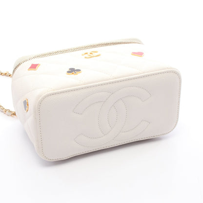 バニティ チェーンショルダーバッグ トランプモチーフ キャビアスキン ホワイト ゴールド金具 シャネル バッグ CHANEL