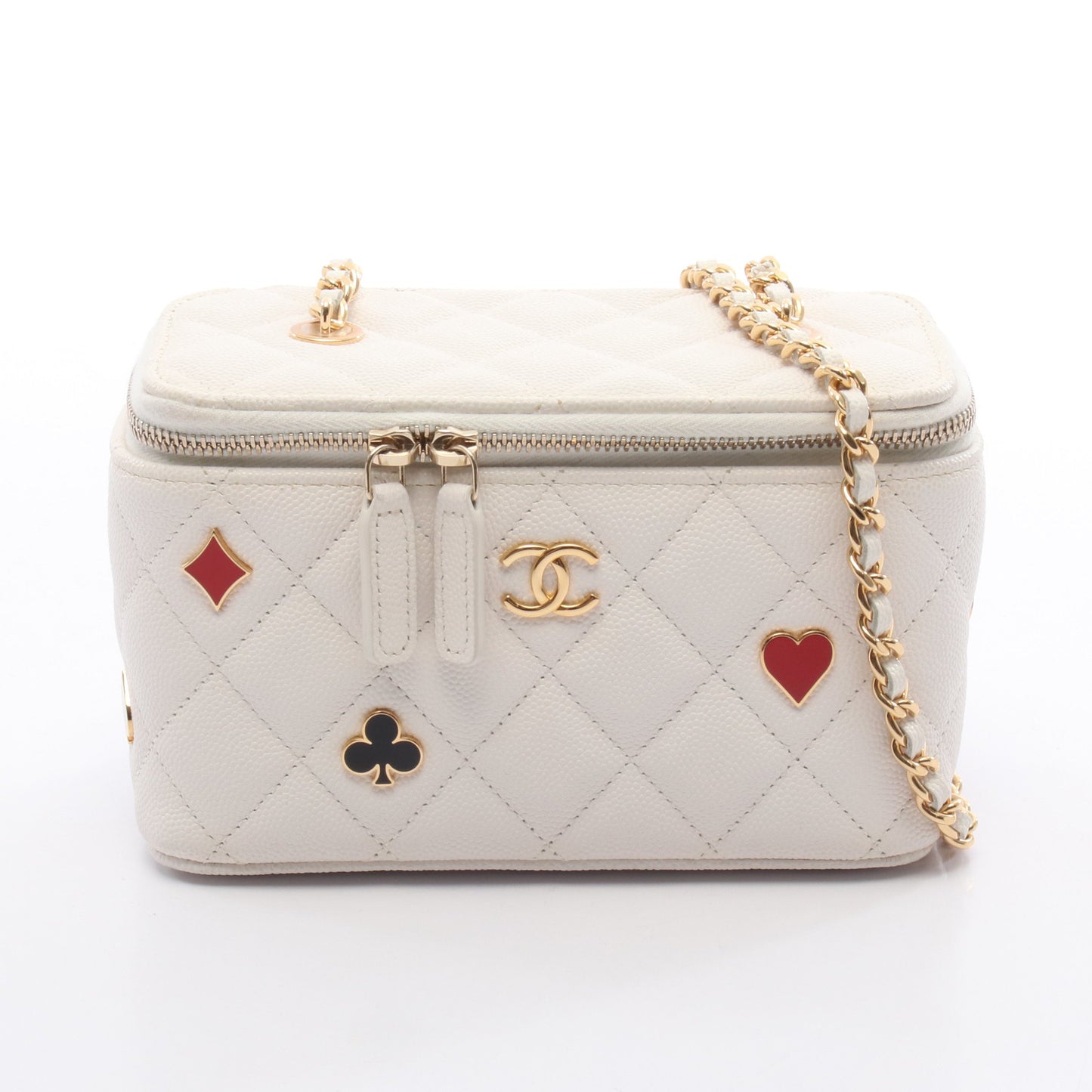 バニティ チェーンショルダーバッグ トランプモチーフ キャビアスキン ホワイト ゴールド金具 シャネル バッグ CHANEL