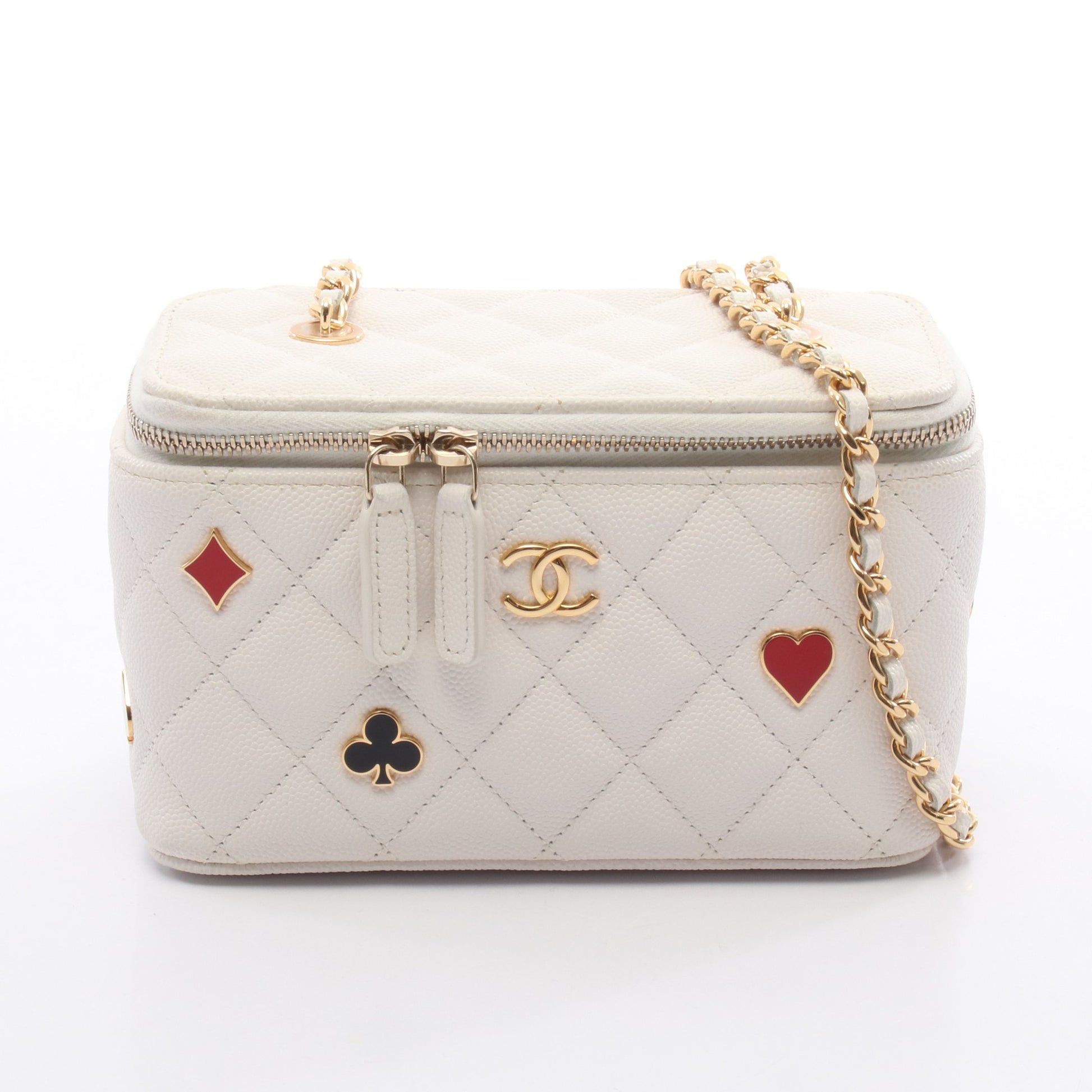 バニティ チェーンショルダーバッグ トランプモチーフ キャビアスキン ホワイト ゴールド金具 シャネル バッグ CHANEL