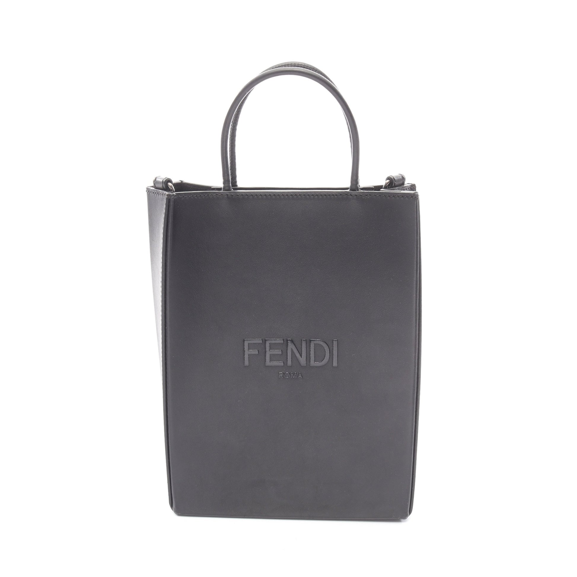 パック ショッピングバッグ スモール ハンドバッグ レザー ブラック フェンディ バッグ FENDI
