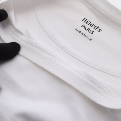 モザイク H刺繍 Tシャツ 半袖Tシャツ クルーネック コットン ホワイト エルメス トップス HERMES