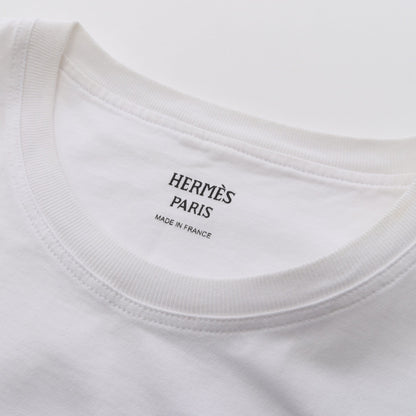 モザイク H刺繍 Tシャツ 半袖Tシャツ クルーネック コットン ホワイト エルメス トップス HERMES