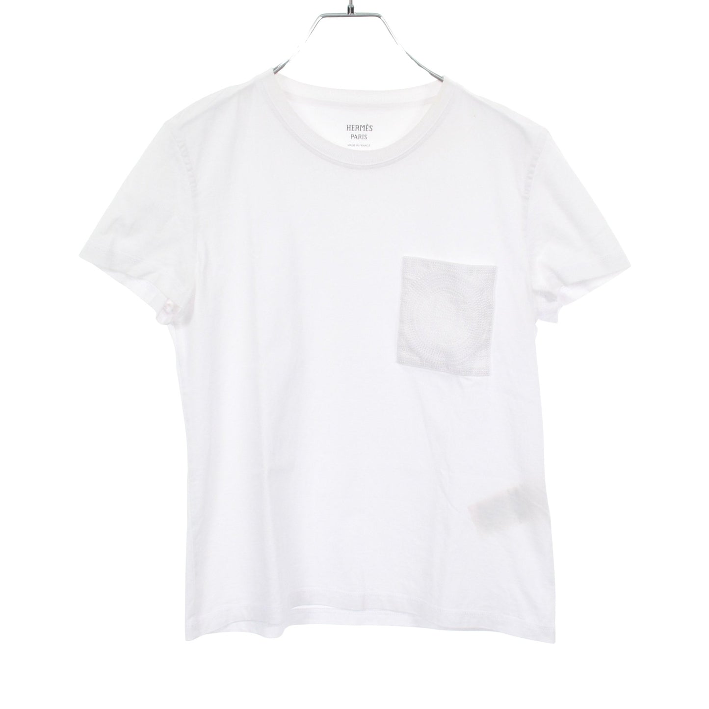 モザイク H刺繍 Tシャツ 半袖Tシャツ クルーネック コットン ホワイト エルメス トップス HERMES