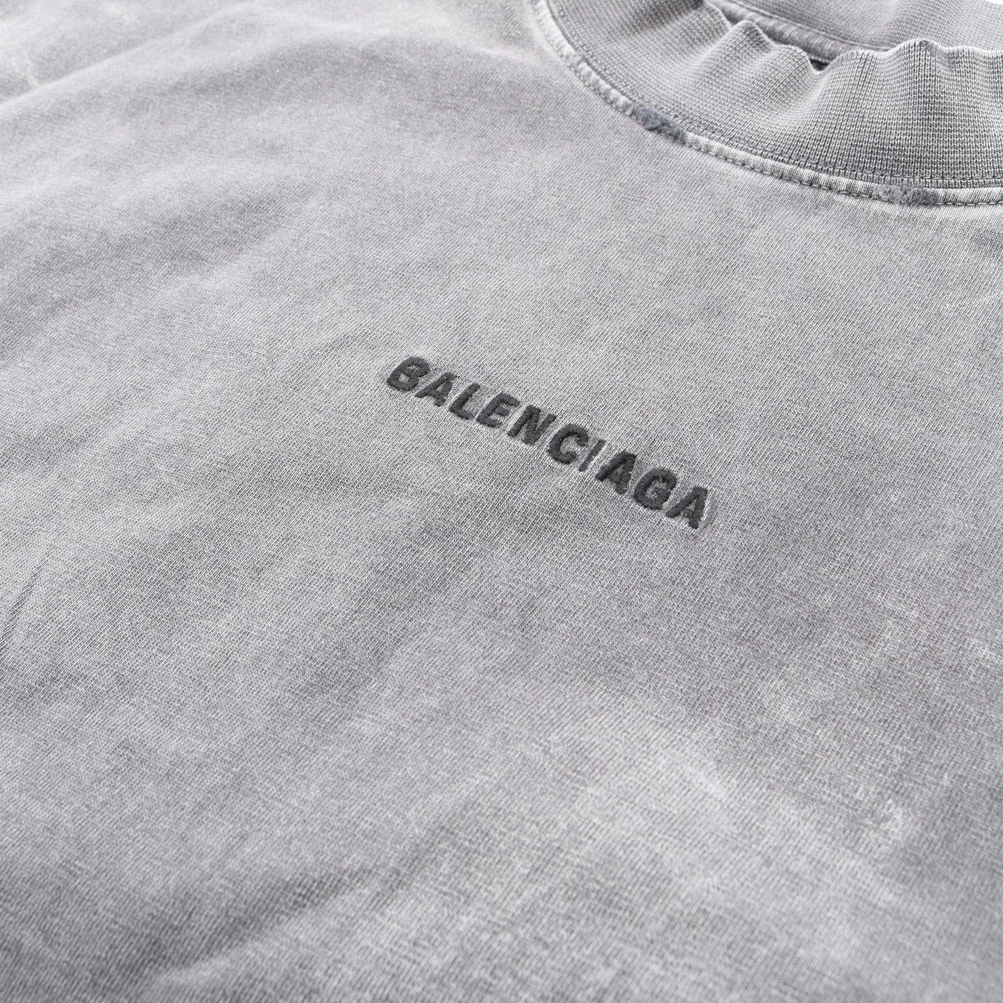 ロゴ刺繍 Tシャツ 半袖Tシャツ クルーネック コットン ダークグレー ヴィンテージ加工 バレンシアガ トップス BALENCIAGA