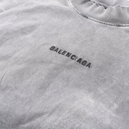 ロゴ刺繍 Tシャツ 半袖Tシャツ クルーネック コットン ダークグレー ヴィンテージ加工 バレンシアガ トップス BALENCIAGA