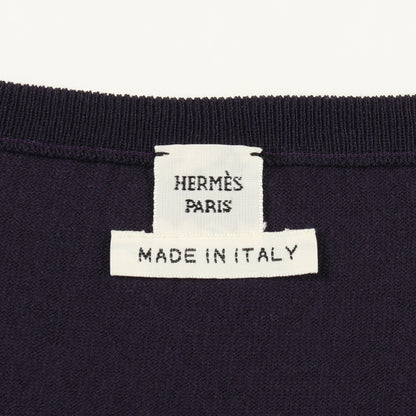ニット クルーネック 半袖 ウール パープル エルメス トップス HERMES