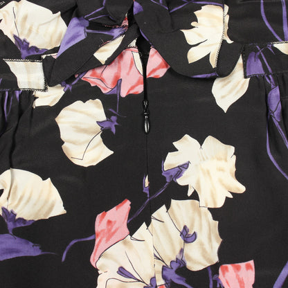 ワンピース ノースリーブ 花柄 シルク ブラック マルチカラー フリル プラダ ワンピース PRADA