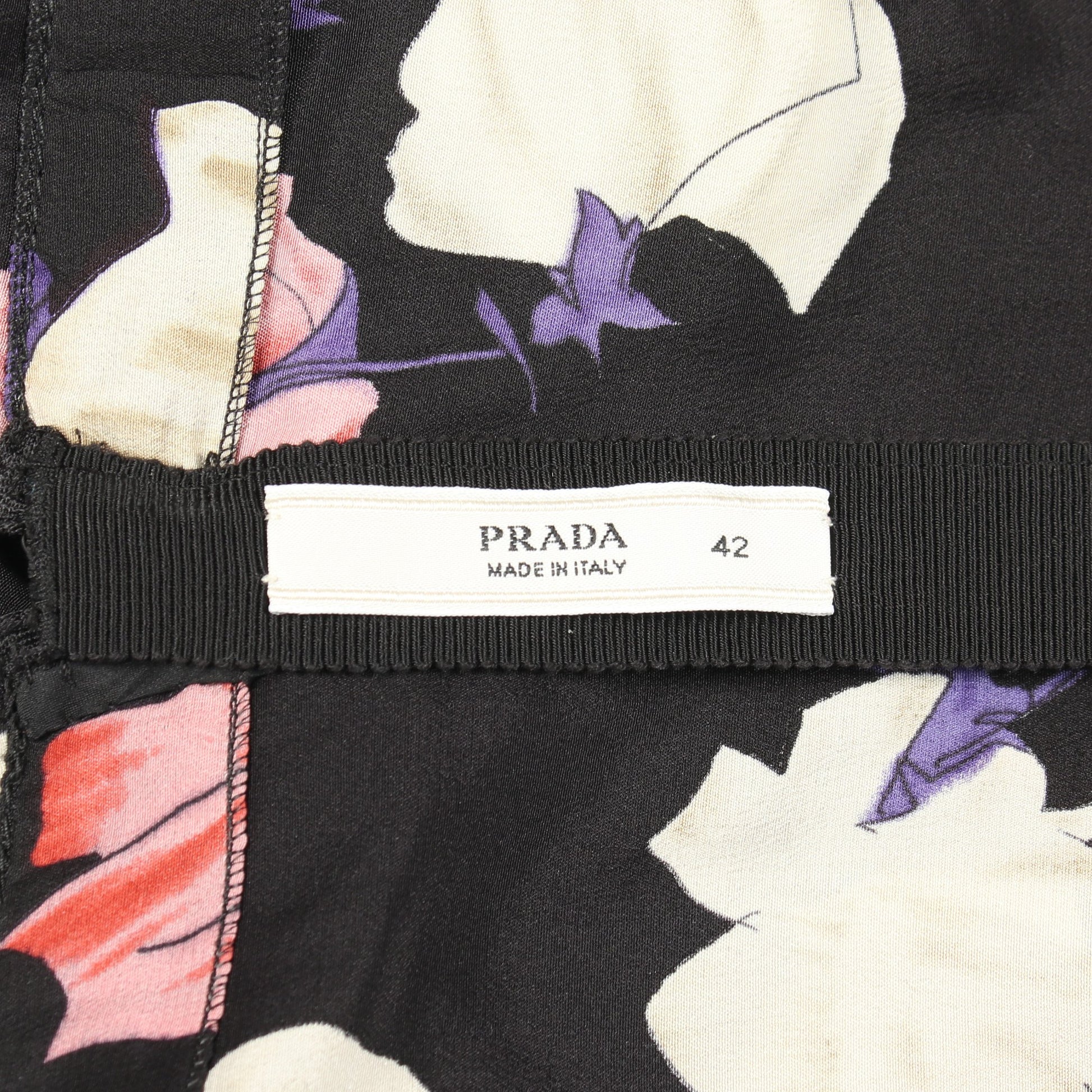 ワンピース ノースリーブ 花柄 シルク ブラック マルチカラー フリル プラダ ワンピース PRADA