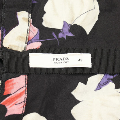 ワンピース ノースリーブ 花柄 シルク ブラック マルチカラー フリル プラダ ワンピース PRADA