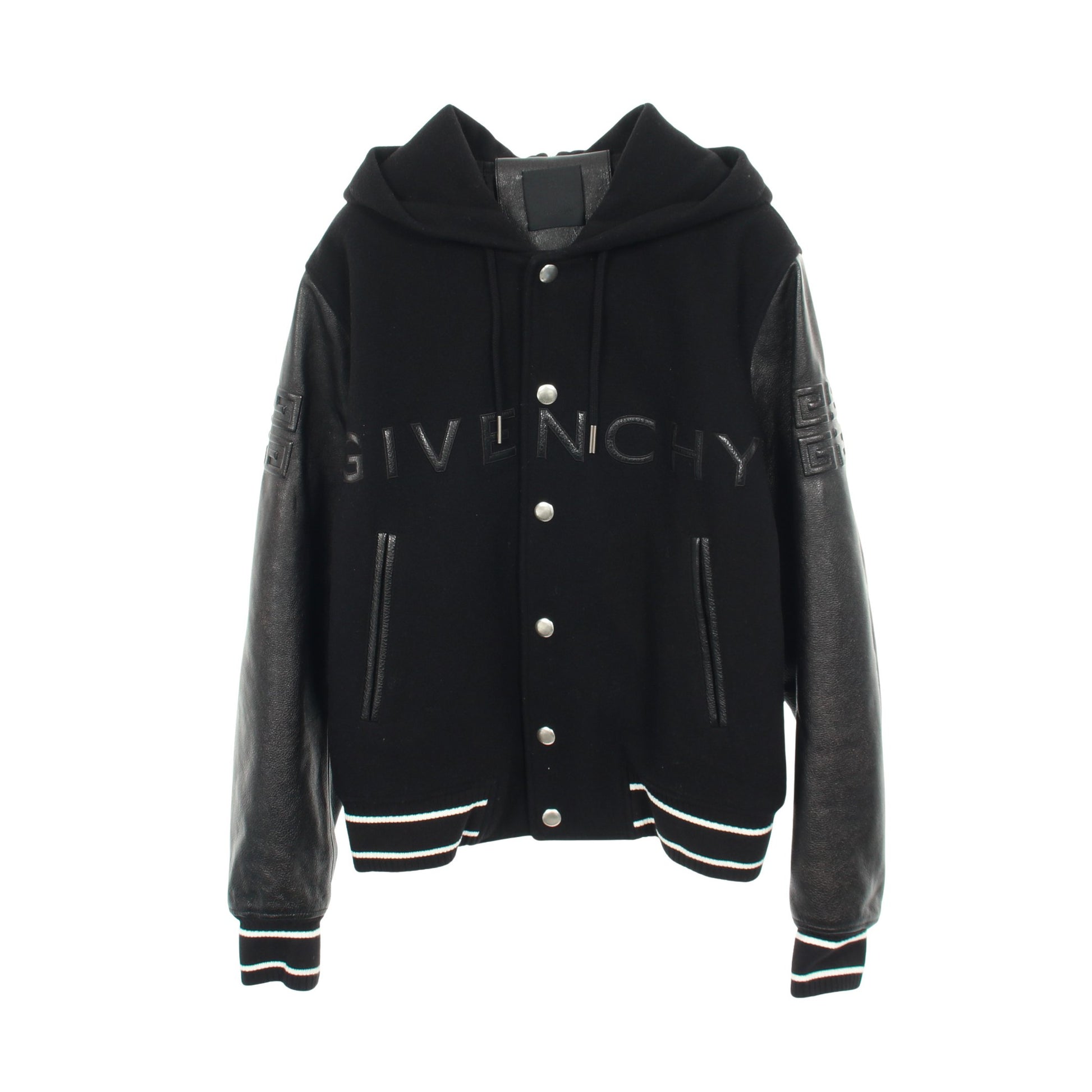 バーシティ ブルゾン ジャケット レザー ウール ブラック フード付き ジバンシィ アウター GIVENCHY