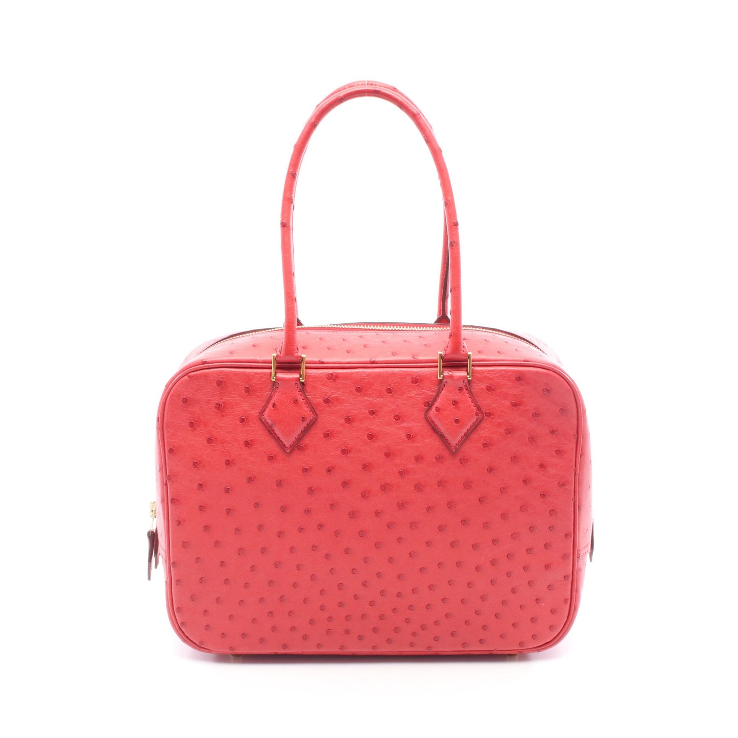 プリュム28 ルージュヴィフ ハンドバッグ オーストリッチ レッド ゴールド金具 □F刻印 エルメス バッグ HERMES
