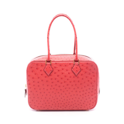 プリュム28 ルージュヴィフ ハンドバッグ オーストリッチ レッド ゴールド金具 □F刻印 エルメス バッグ HERMES