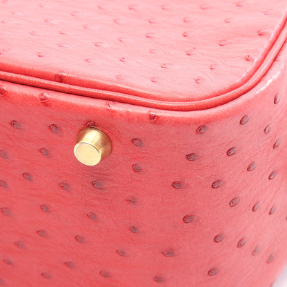 プリュム28 ルージュヴィフ ハンドバッグ オーストリッチ レッド ゴールド金具 □F刻印 エルメス バッグ HERMES