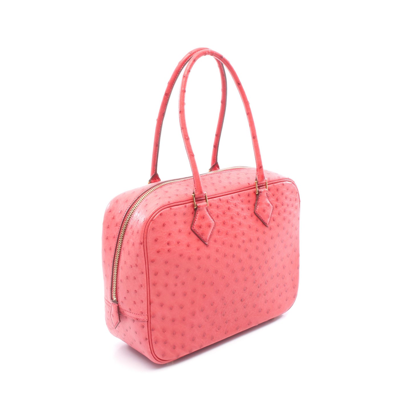 プリュム28 ルージュヴィフ ハンドバッグ オーストリッチ レッド ゴールド金具 □F刻印 エルメス バッグ HERMES