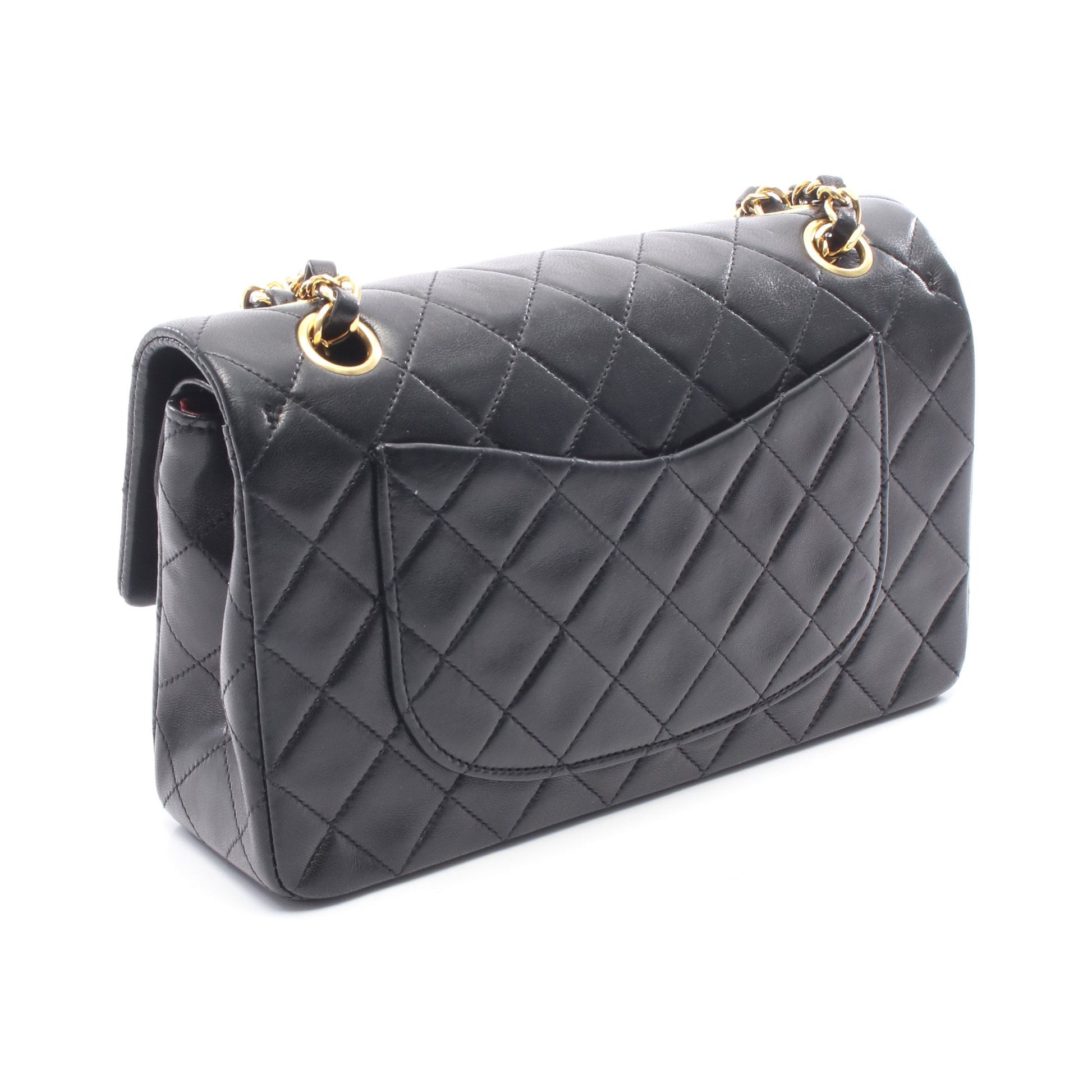 マトラッセ Wフラップ Wチェーンショルダーバッグ ラムスキン ブラック ゴールド金具 シャネル バッグ CHANEL