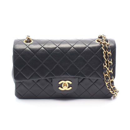マトラッセ Wフラップ Wチェーンショルダーバッグ ラムスキン ブラック ゴールド金具 シャネル バッグ CHANEL