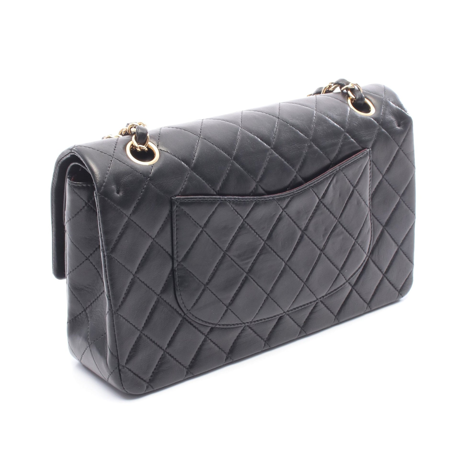 マトラッセ Wフラップ Wチェーンショルダーバッグ ラムスキン ブラック ゴールド金具 シャネル バッグ CHANEL
