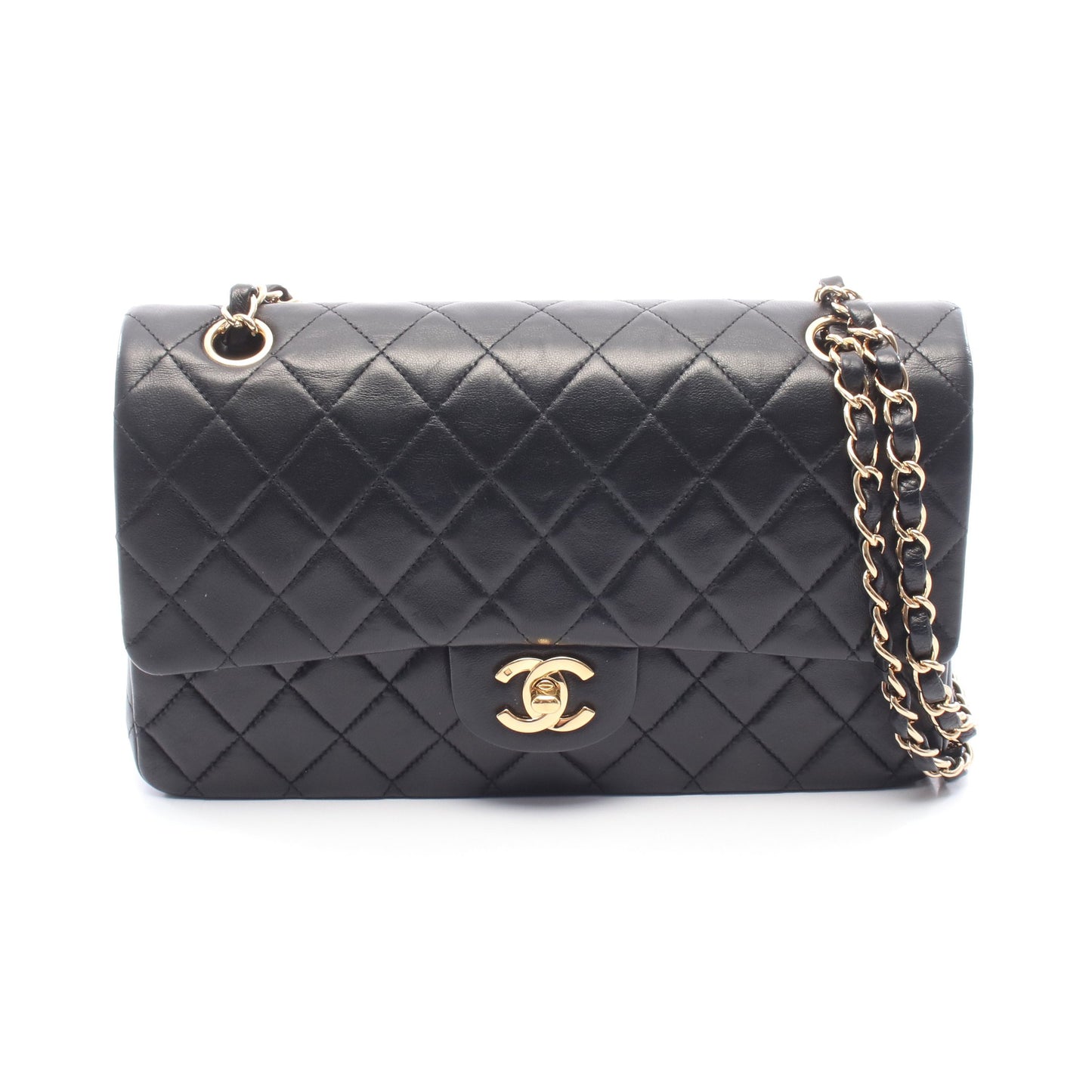 マトラッセ Wフラップ Wチェーンショルダーバッグ ラムスキン ブラック ゴールド金具 シャネル バッグ CHANEL