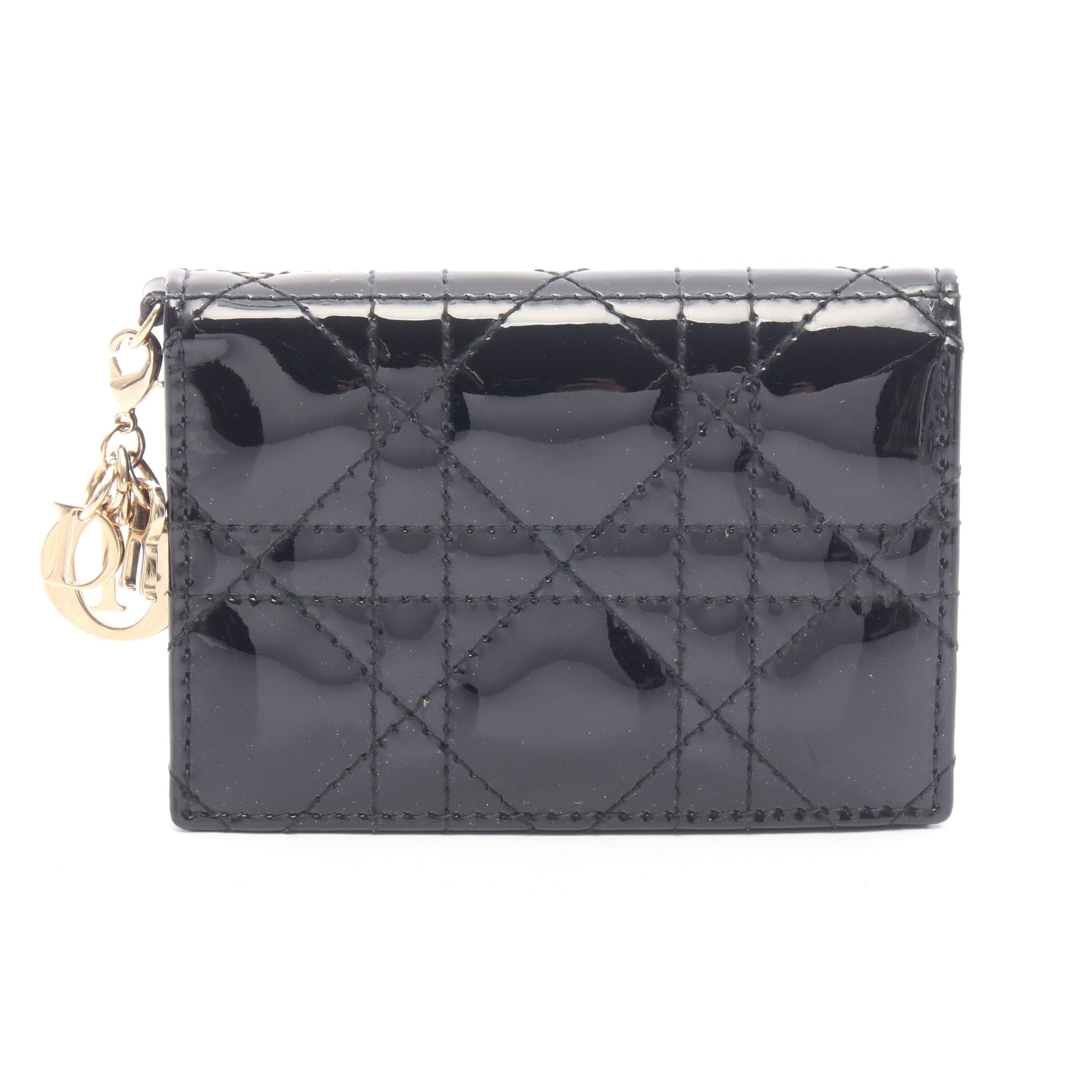 クリスチャンディオール エナメル 折り財布 カナージュ ホック ブラック Christian Dior ディオール 三つ折り財布 ブラック カナージュ