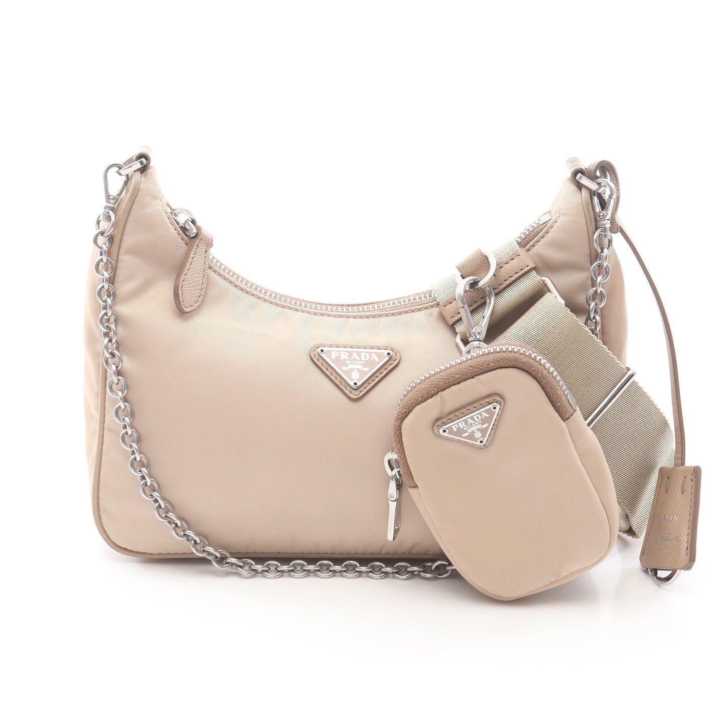 Re-Edition 2005 チェーンショルダーバッグ ナイロン レザー ベージュ プラダ バッグ PRADA