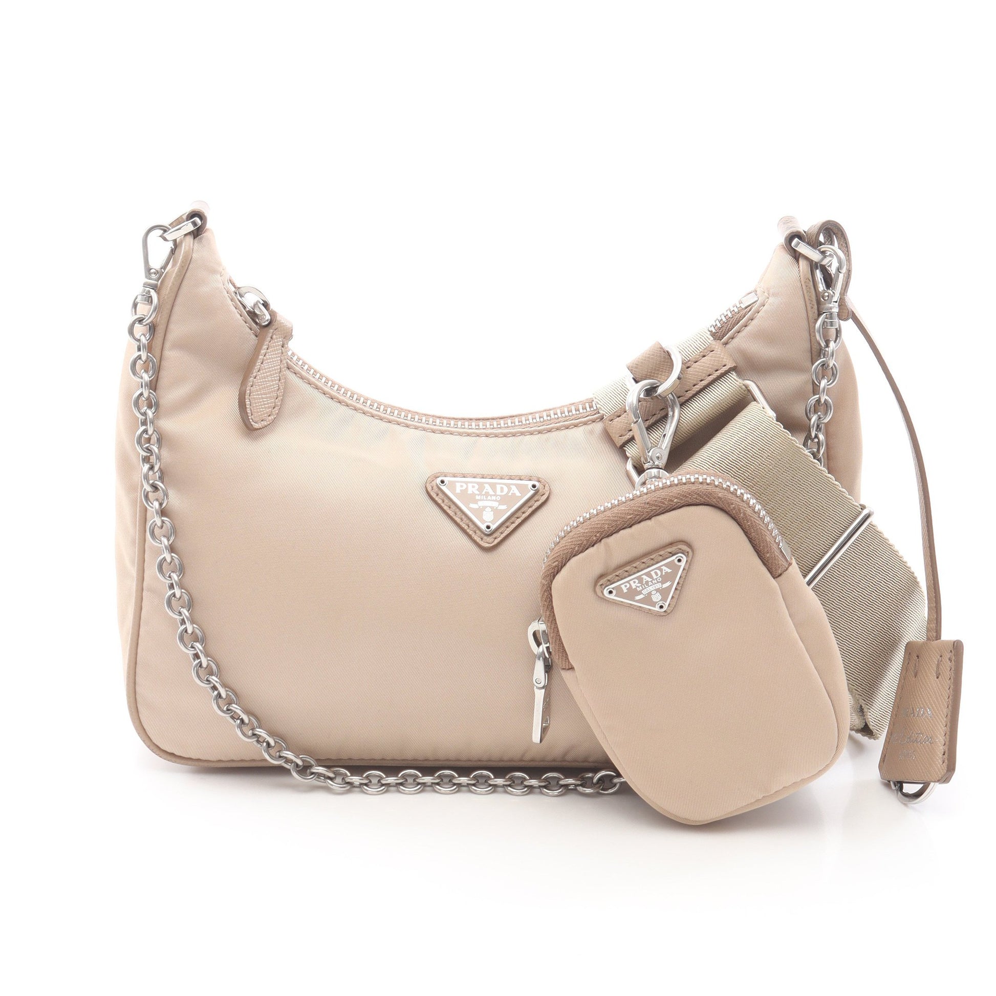 Re-Edition 2005 チェーンショルダーバッグ ナイロン レザー ベージュ プラダ バッグ PRADA