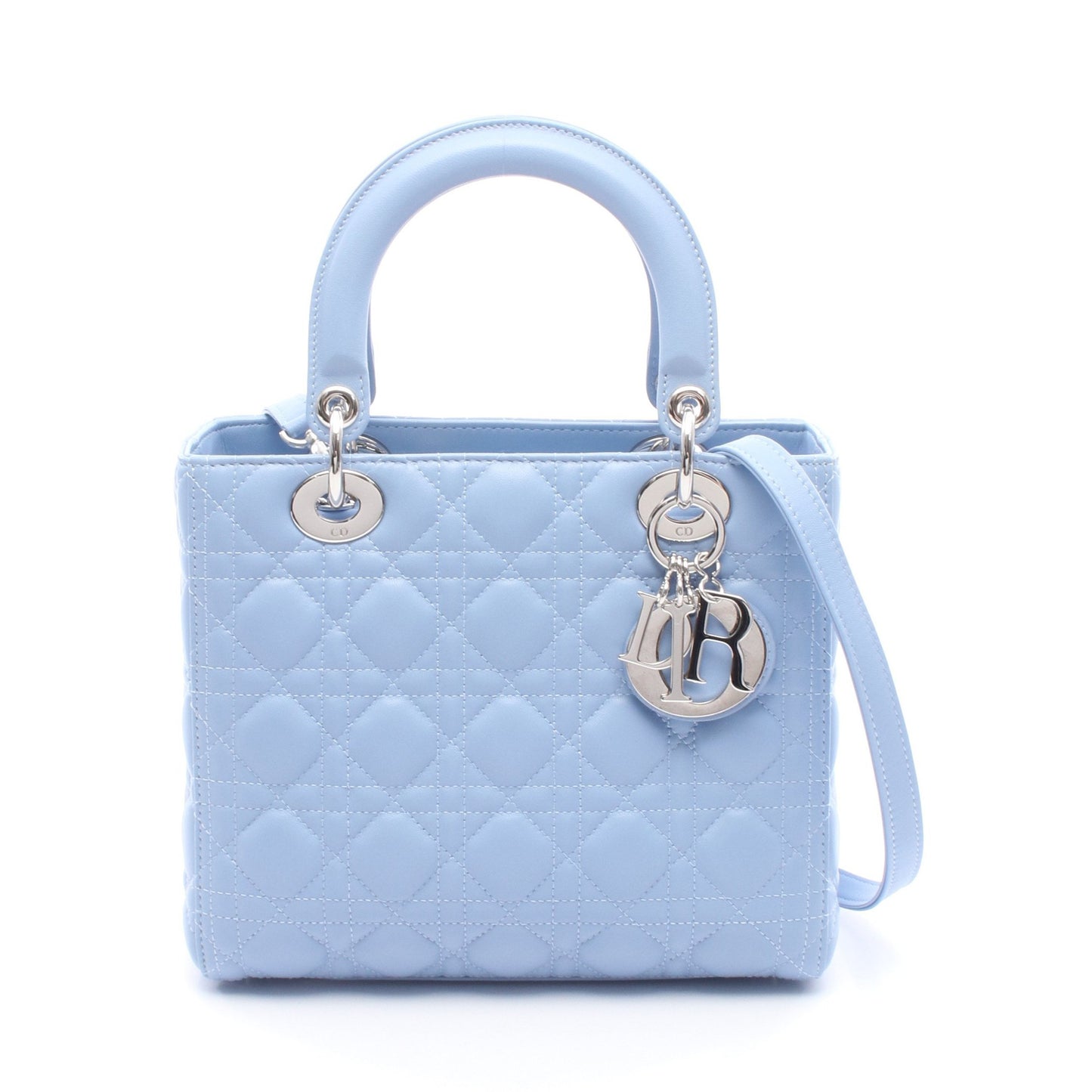 LADY DIOR レディディオール カナージュ ハンドバッグ レザー ライトブルー 2WAY クリスチャンディオール バッグ Christian Dior