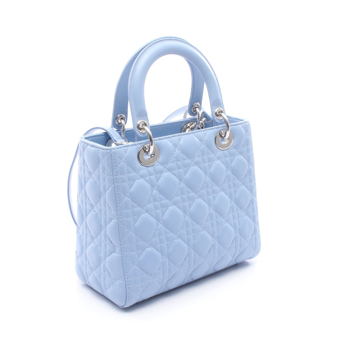 LADY DIOR レディディオール カナージュ ハンドバッグ レザー ライトブルー 2WAY クリスチャンディオール バッグ Christian Dior
