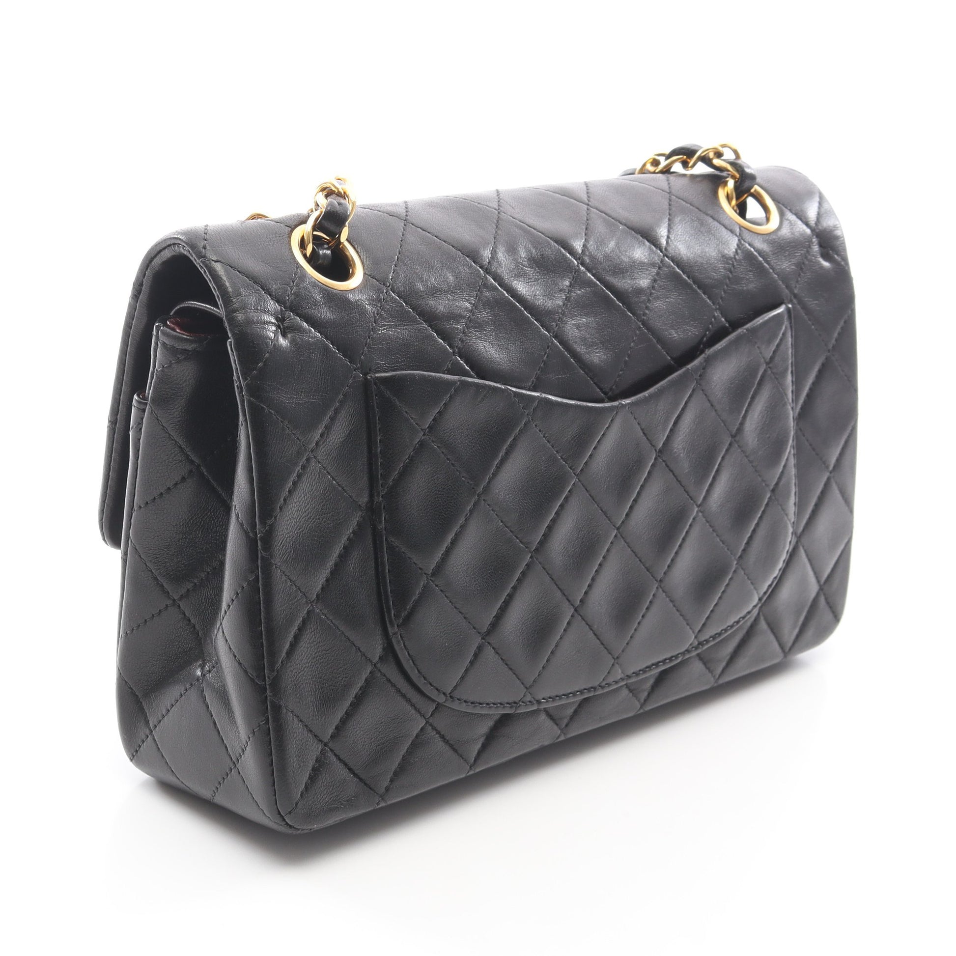 マトラッセ Wフラップ Wチェーンショルダーバッグ ラムスキン ブラック ゴールド金具 シャネル バッグ CHANEL