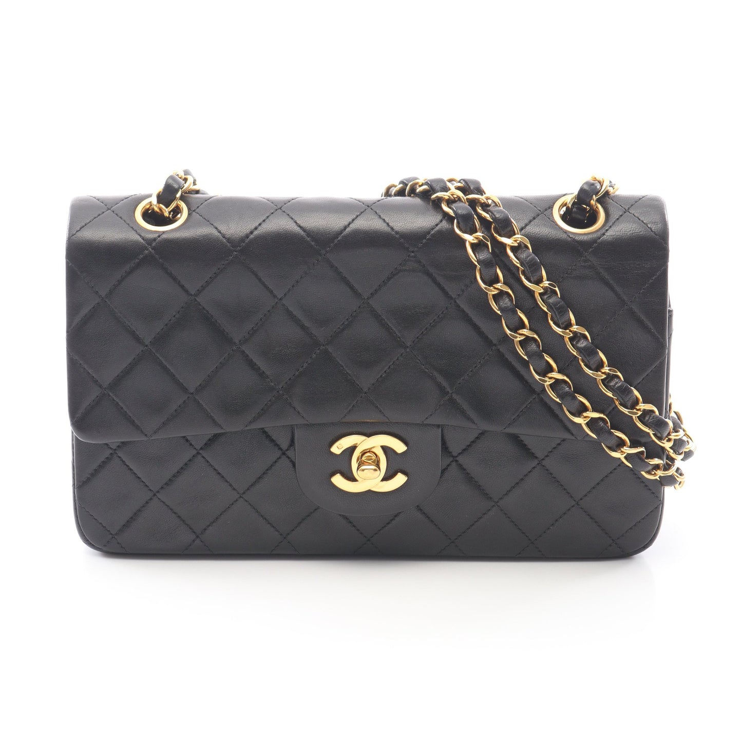 マトラッセ Wフラップ Wチェーンショルダーバッグ ラムスキン ブラック ゴールド金具 シャネル バッグ CHANEL