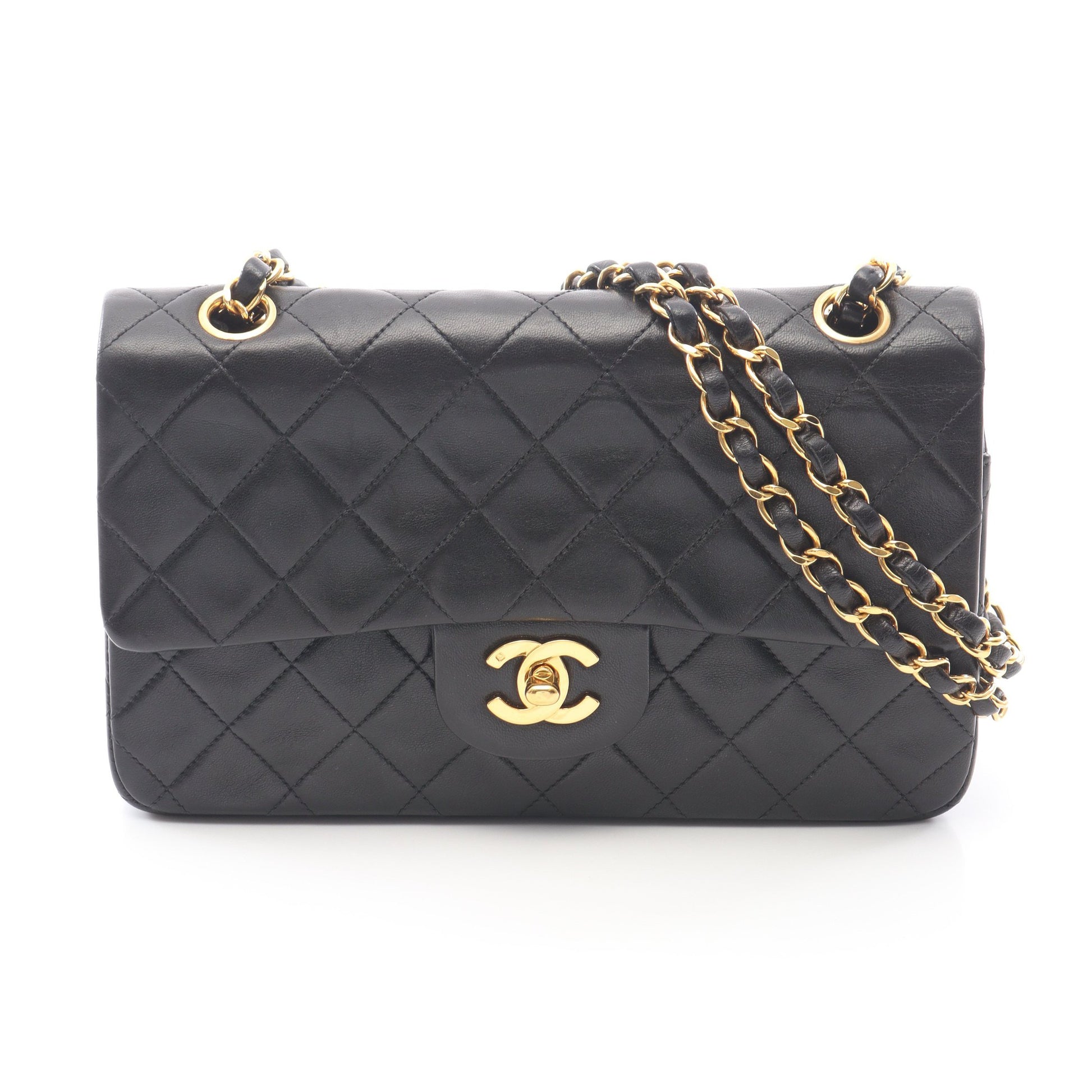 マトラッセ Wフラップ Wチェーンショルダーバッグ ラムスキン ブラック ゴールド金具 シャネル バッグ CHANEL