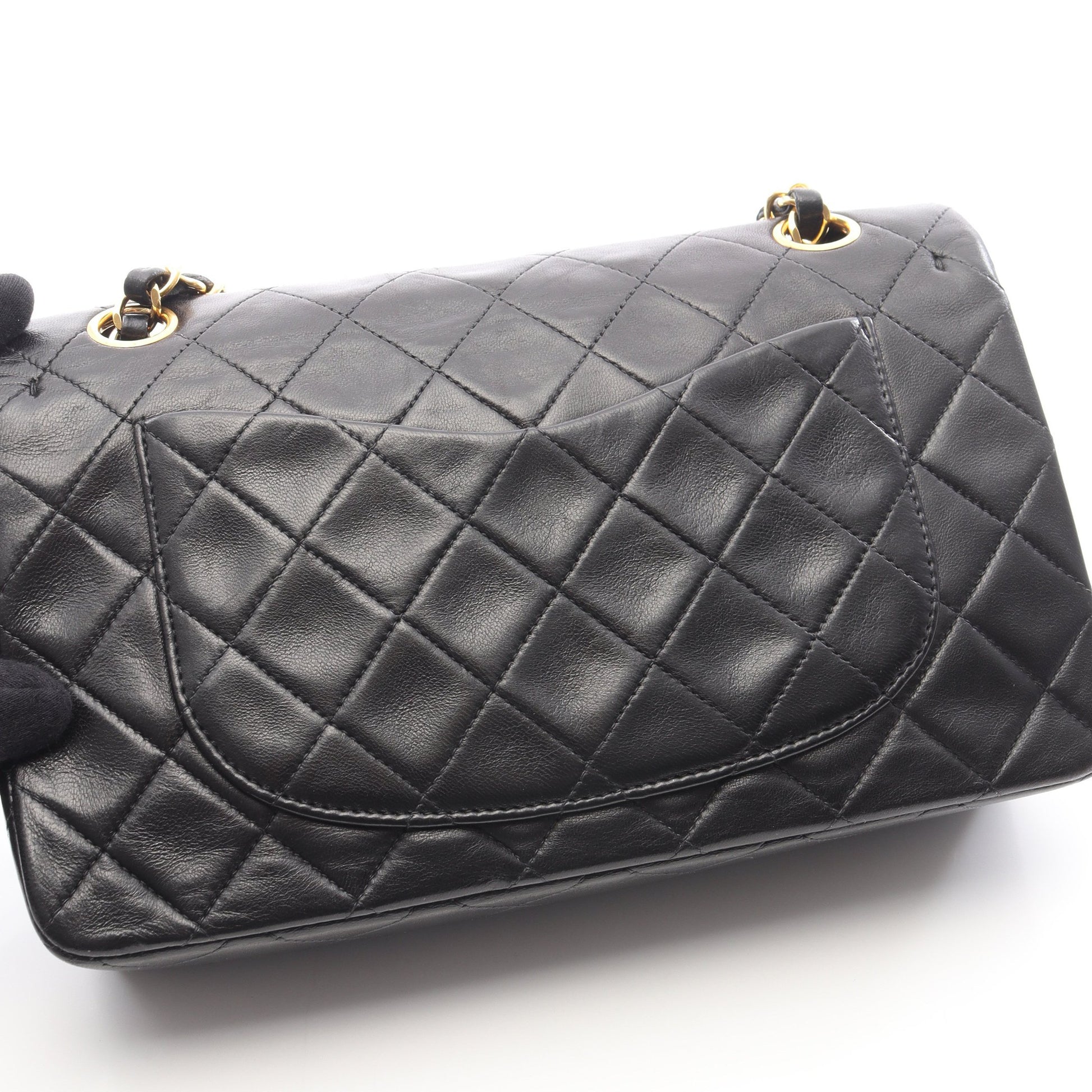 マトラッセ Wフラップ Wチェーンショルダーバッグ ラムスキン ブラック ゴールド金具 シャネル バッグ CHANEL