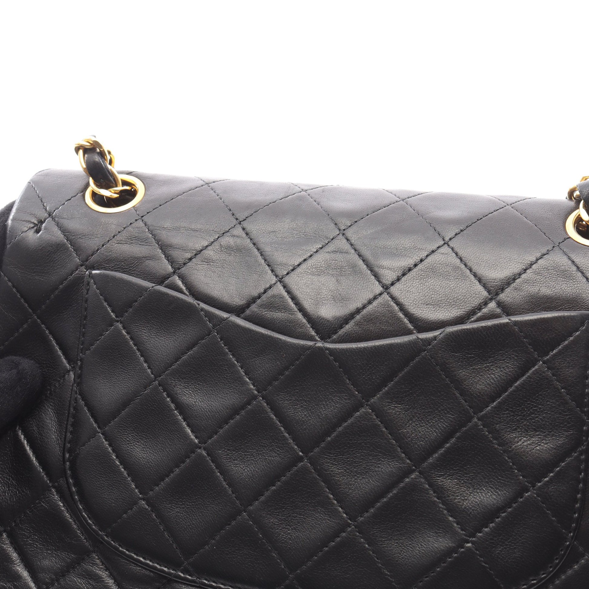 マトラッセ Wフラップ Wチェーンショルダーバッグ ラムスキン ブラック ゴールド金具 シャネル バッグ CHANEL