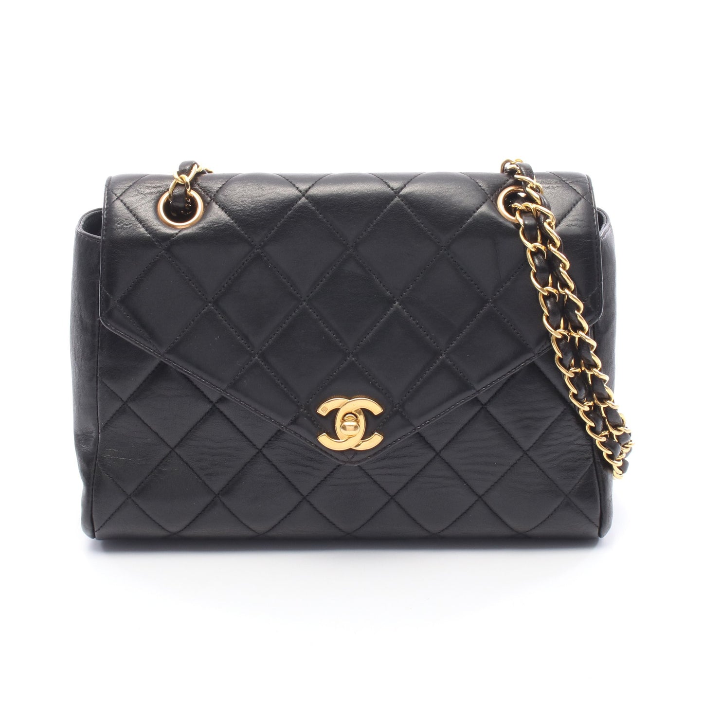 マトラッセ チェーンショルダーバッグ ラムスキン ブラック ゴールド金具 シャネル バッグ CHANEL