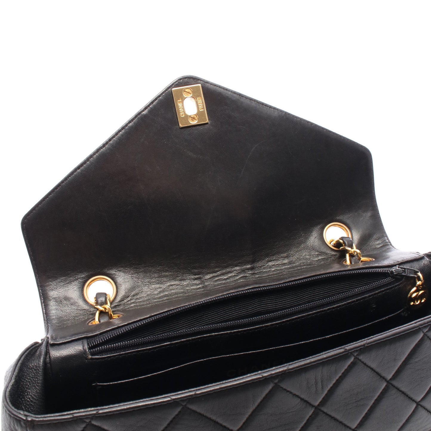 マトラッセ チェーンショルダーバッグ ラムスキン ブラック ゴールド金具 シャネル バッグ CHANEL