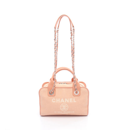 ドーヴィル ボーリングバッグ チェーンショルダーバッグ キャンバス レザー ピンクベージュ シルバー金具 2WAY シャネル バッグ CHANEL