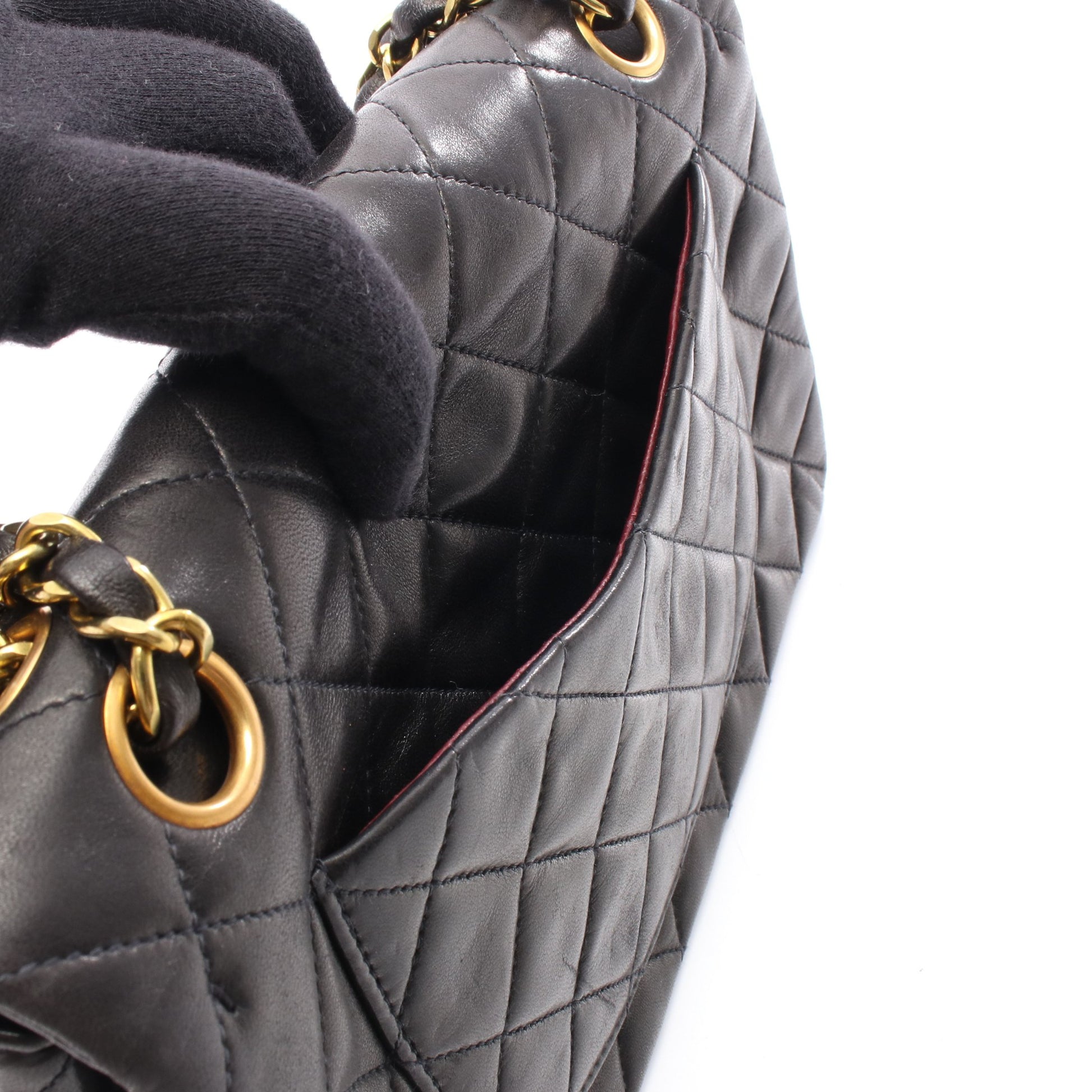 マトラッセ Wフラップ Wチェーンショルダーバッグ ラムスキン ブラック ゴールド金具 シャネル バッグ CHANEL