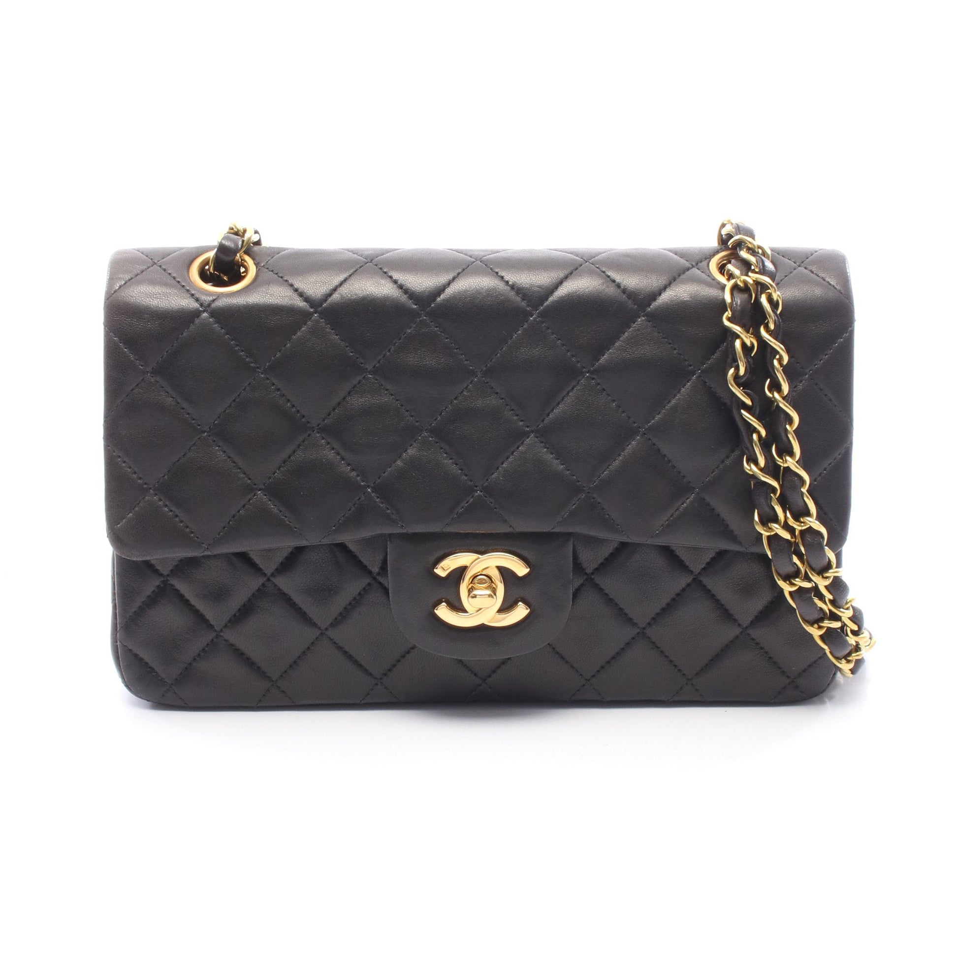 マトラッセ Wフラップ Wチェーンショルダーバッグ ラムスキン ブラック ゴールド金具 シャネル バッグ CHANEL