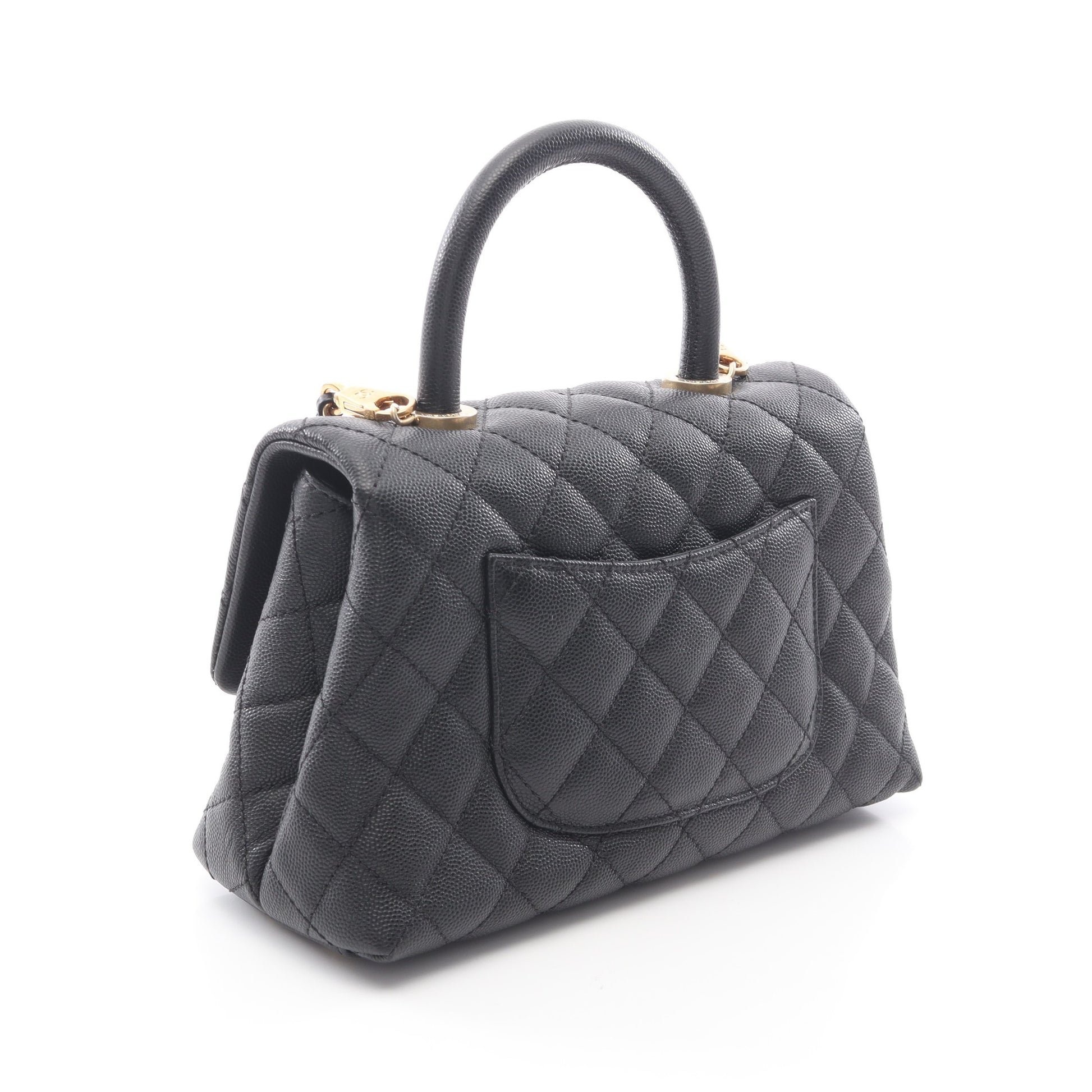 ココハンドル フラップ マトラッセ ハンドバッグ キャビアスキン ブラック ゴールド金具 2WAY シャネル バッグ CHANEL