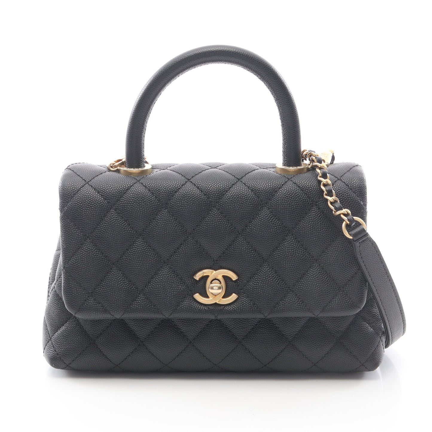 ココハンドル フラップ マトラッセ ハンドバッグ キャビアスキン ブラック ゴールド金具 2WAY シャネル バッグ CHANEL