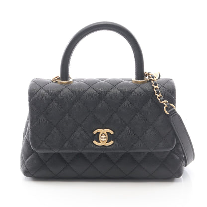 ココハンドル フラップ マトラッセ ハンドバッグ キャビアスキン ブラック ゴールド金具 2WAY シャネル バッグ CHANEL